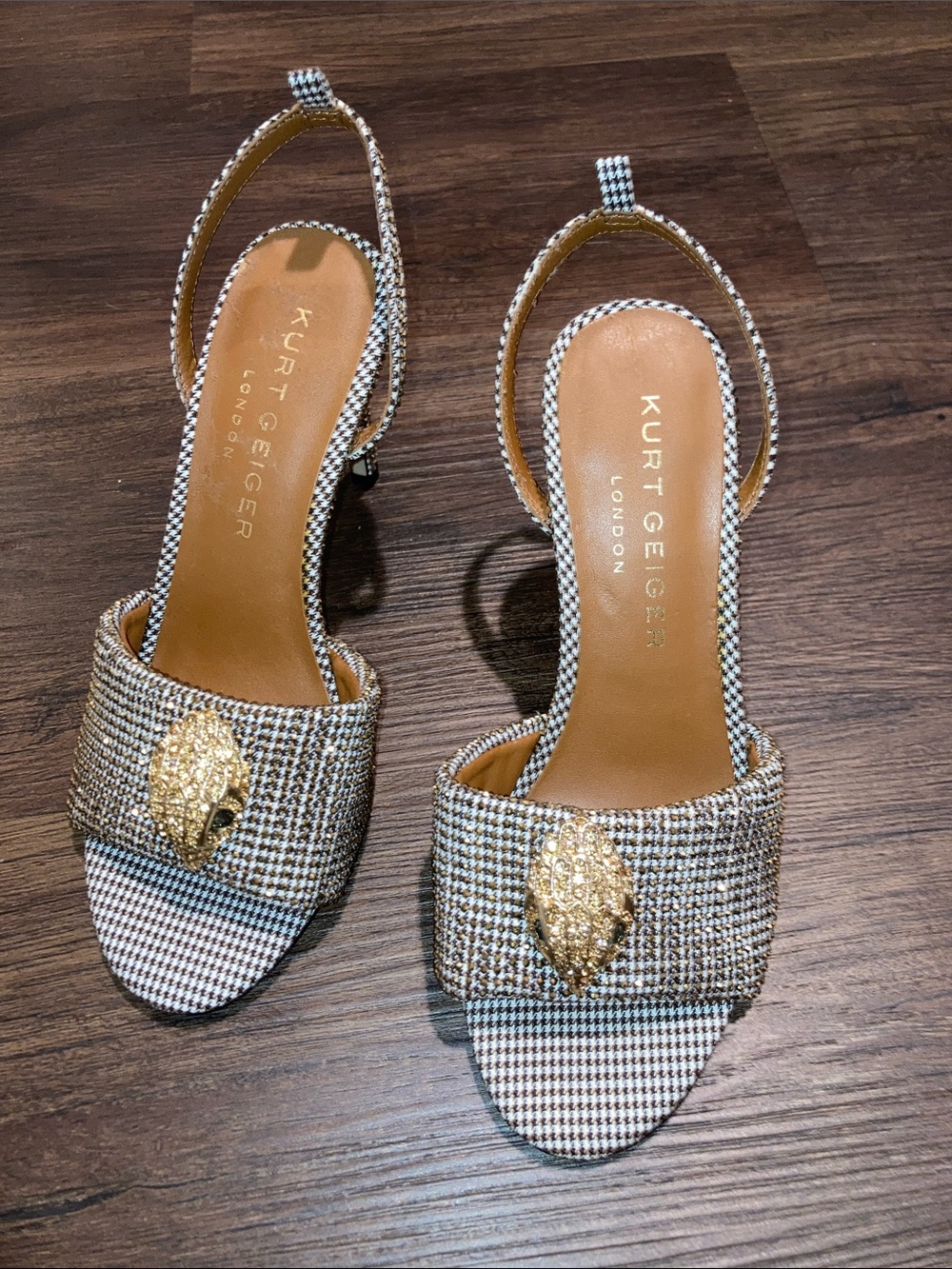 Kurt Geiger London women’s brown white and gold heels